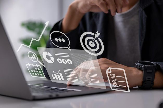 Home business analytics concept with digital data diagrams and chart financial dashboard of company premium photo